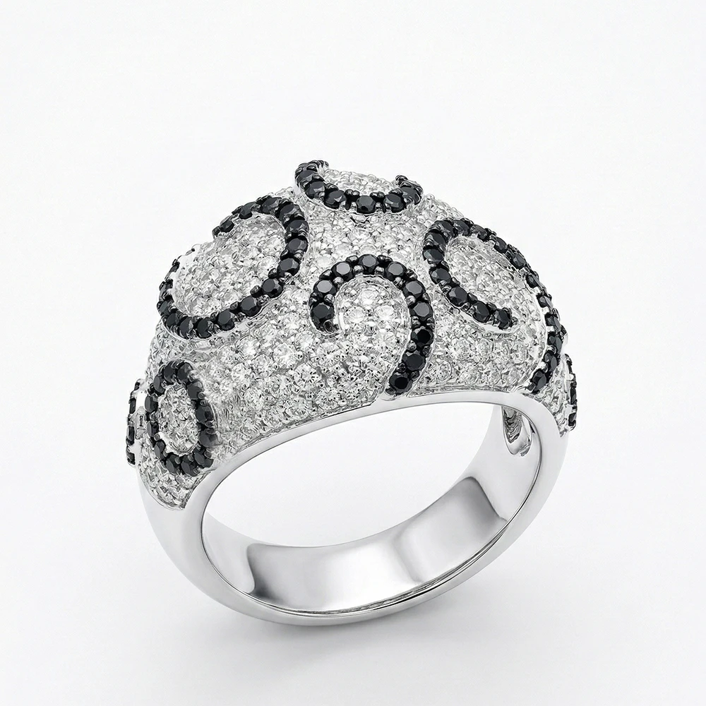 YLMyself Black White CZ Dome Ring Micro Pave Swirl Design Fashion Jewelry For Women