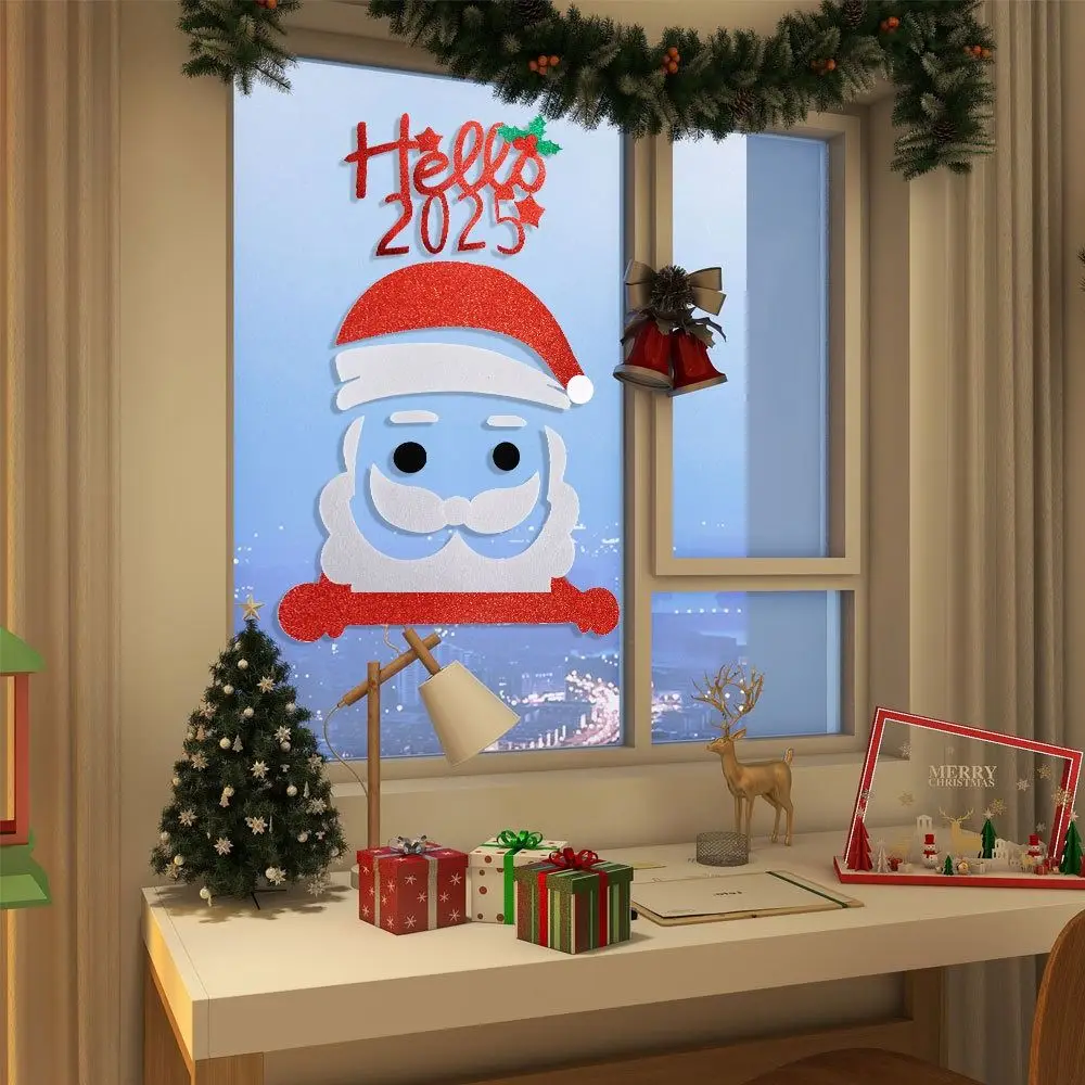 2 Set Cartoon Christmas Felt Door Sticker Elk Christmas Tree Snowman Funny Santa Claus Window Sticker Exquisite