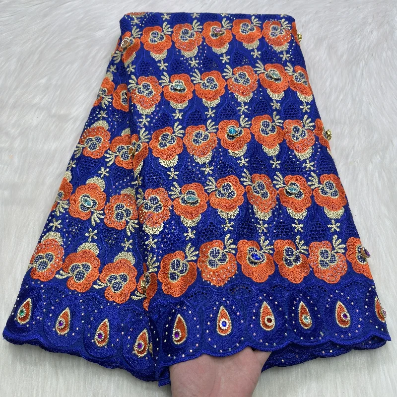 

5 Yards African Swiss Voile Lace Fabric Embroidery High Quality With Stones Dry 100% Cotton Dubai style For Wedding 27L581205