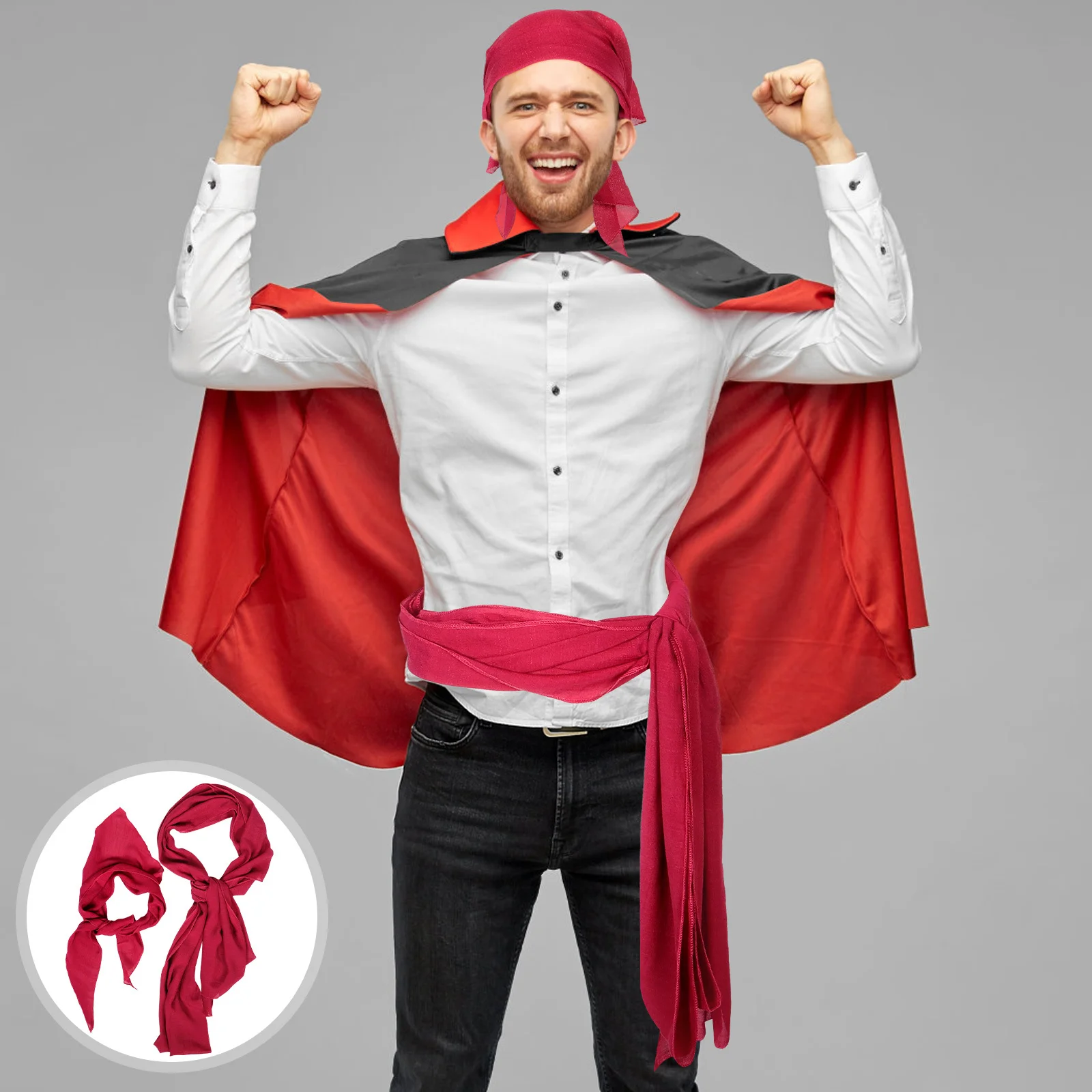 1 Zestaw Akcesoriów Pirackich Ciemnoczerwona Bandana Szarfa Pas Chusta na Głowę Piracki Kostium Halloween Cosplay Damski Męski Kostiumy Halloween