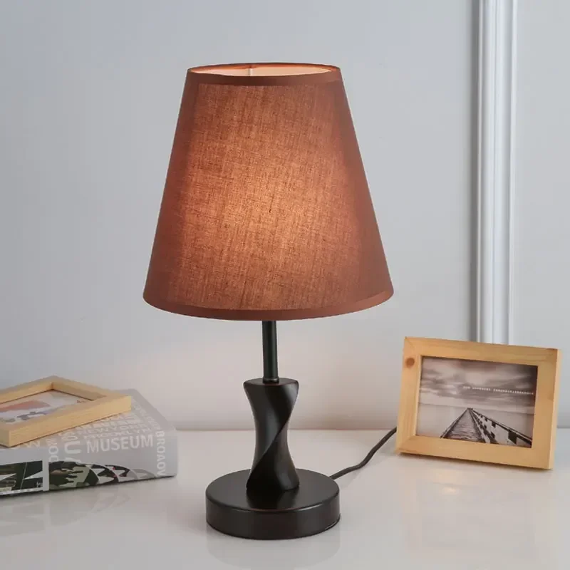 

Bedroom bedside warm light baby feeding eye warm fabric solid wood small table lamp