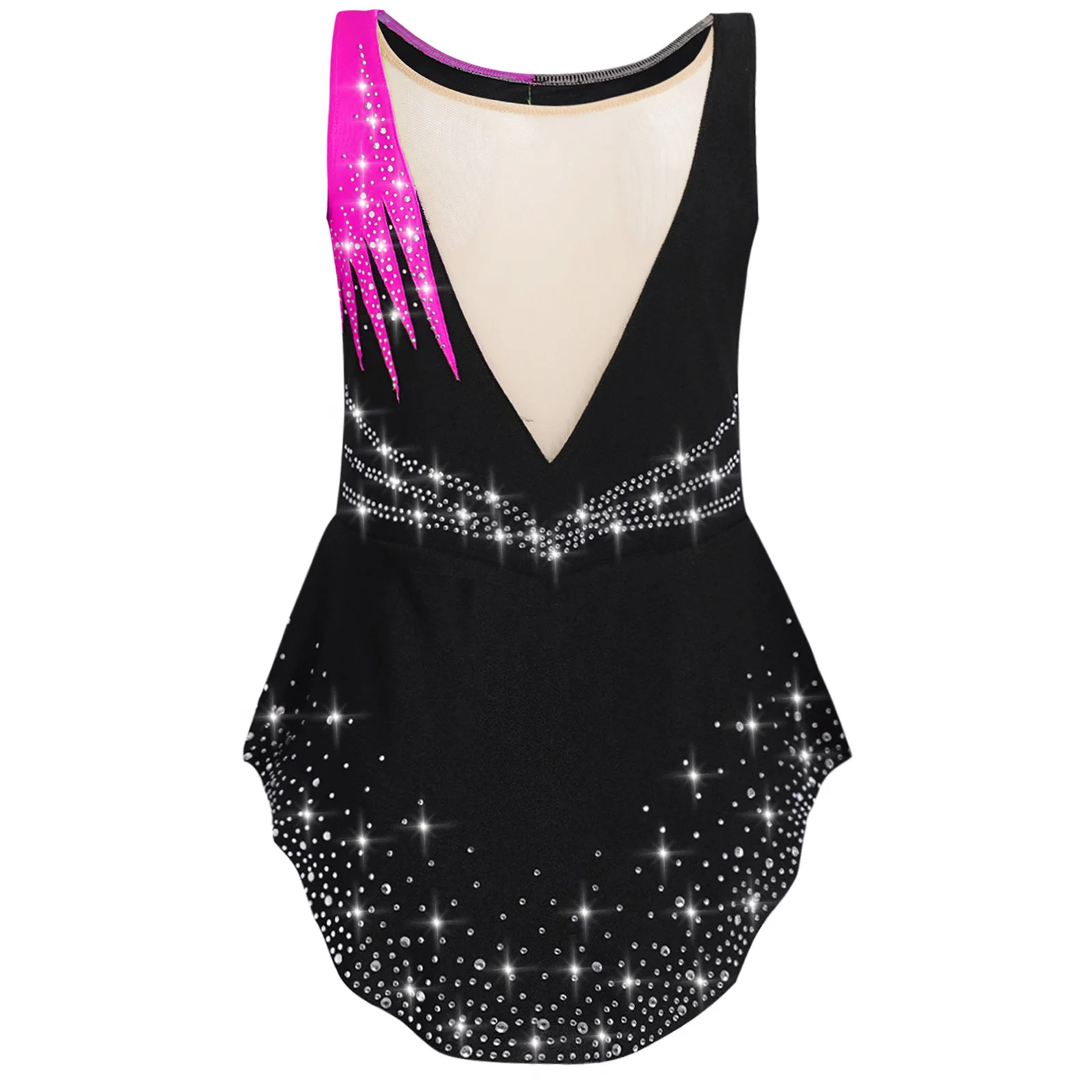 Kinderen meisjes ritmische gymnastiek artistieke kunstschaatsen kostuum ballet jersey dans turnpakje jumpsuit glanzende strass bodysuit