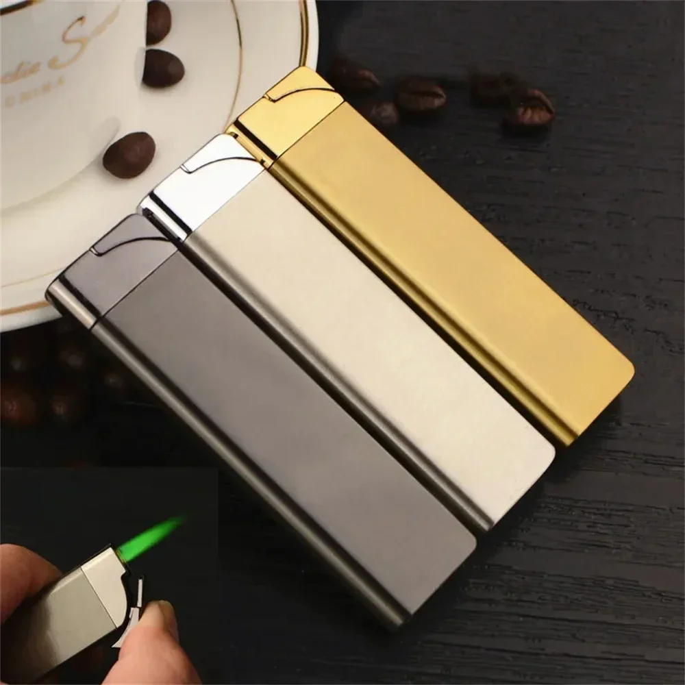 2024 Ultra Thin Metal Lighter Ultra Thin Metal Shell Torch Turbo Outdoor Jet Straight Fire Gas Butane Welding Cigarette Lighter