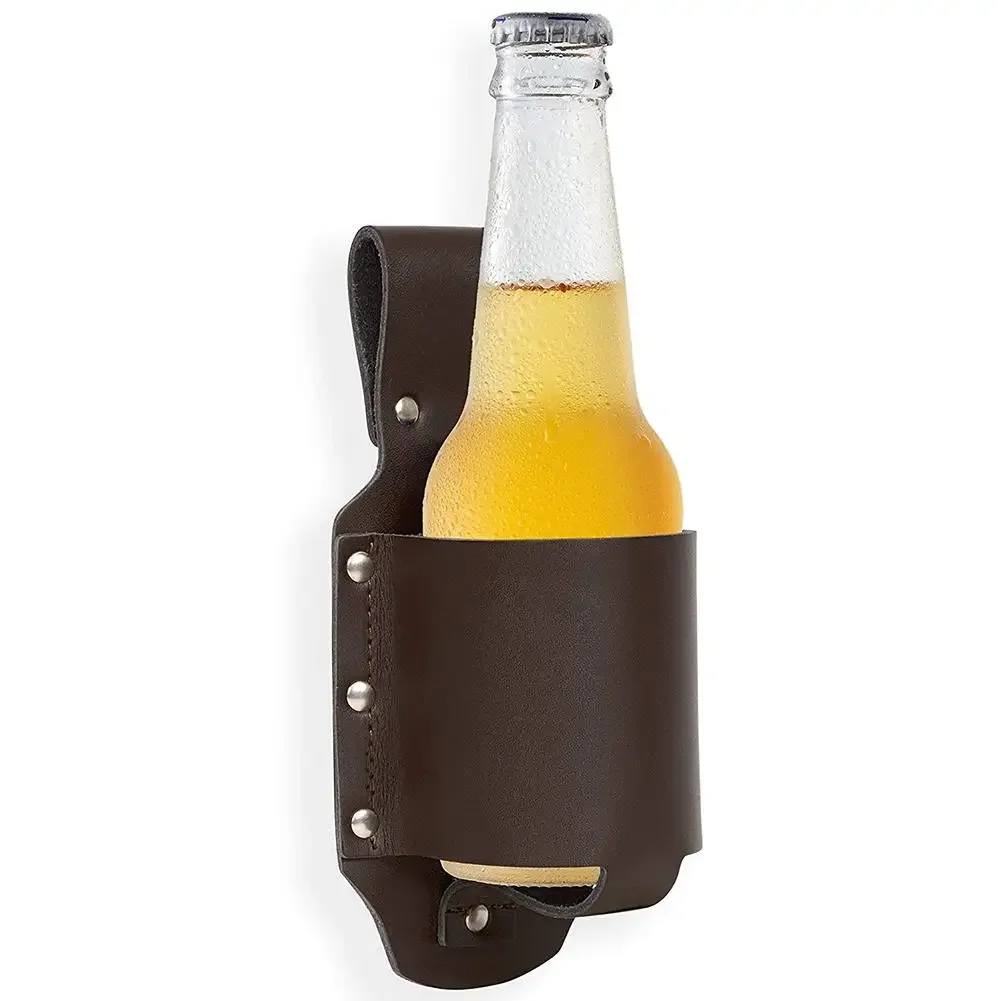 Out hanging / hiking camping portable bottle waist beer belt bag adjustable size drink cup cover vintage leather mug cover