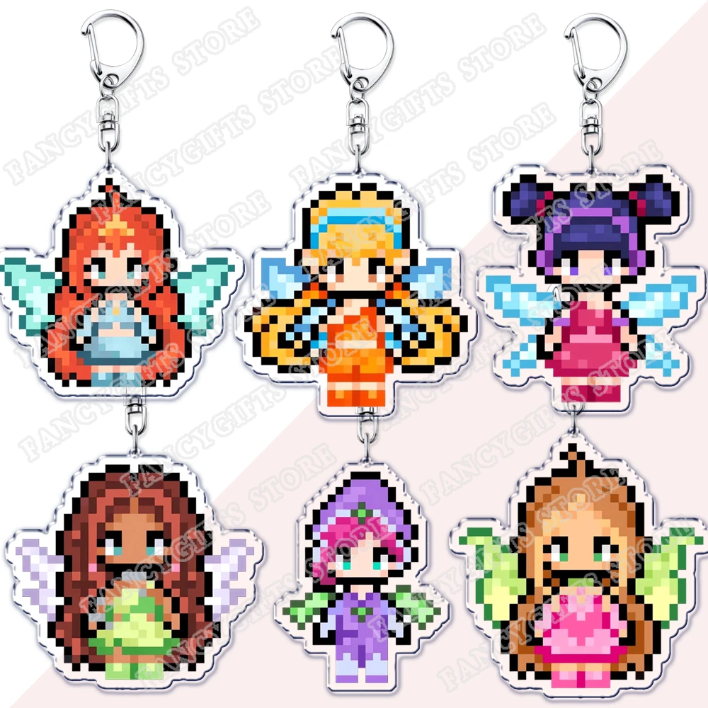 لطيف الكرتون بكسل الجنية سلاسل المفاتيح ل اكسسوارات حقيبة ستيلا موسى Tecna السحرية فتاة Keyrings مجوهرات الجنيات السحرية المشجعين الهدايا