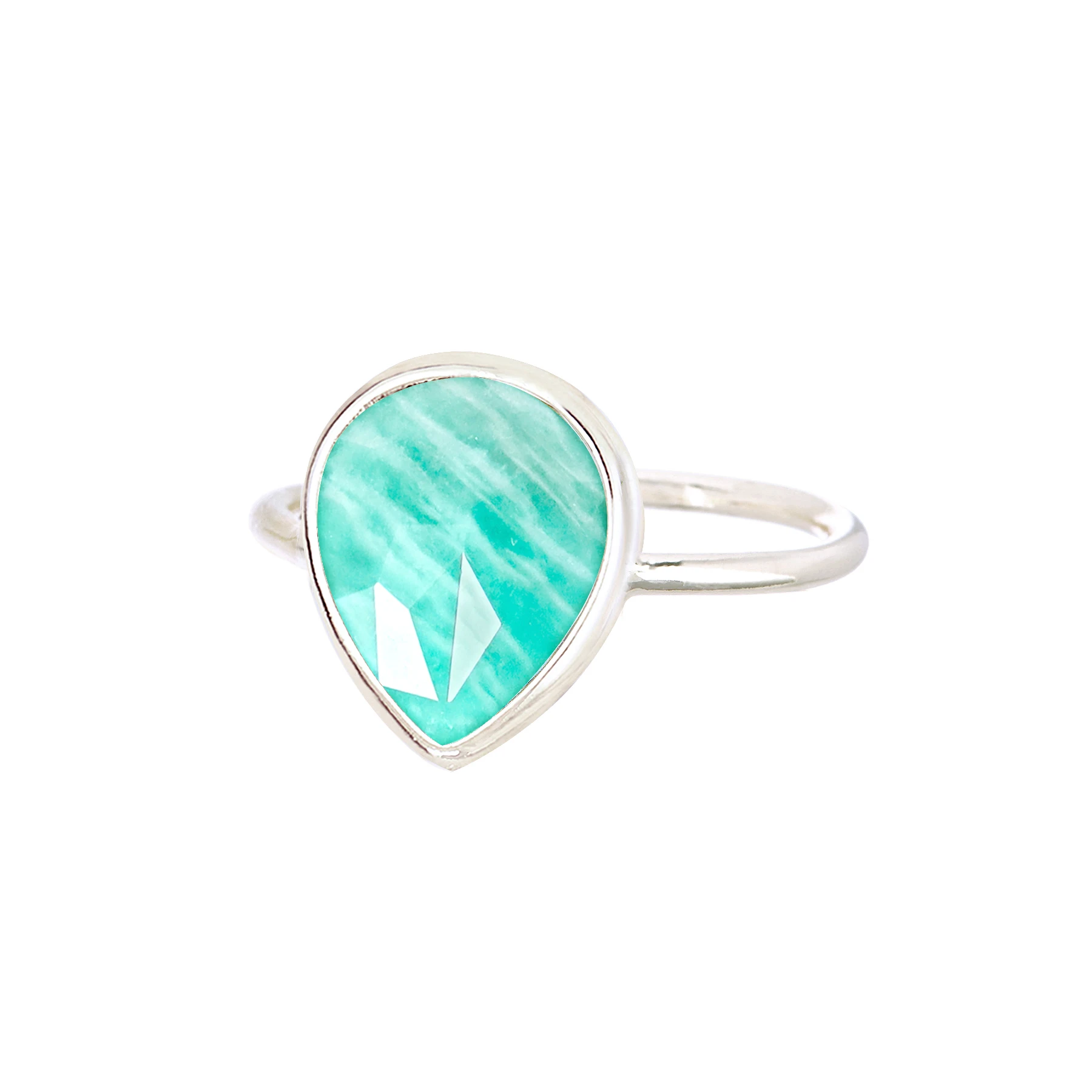 Russian Amazonite Teardrop Finger Ring Jewelry for Women Party All Size