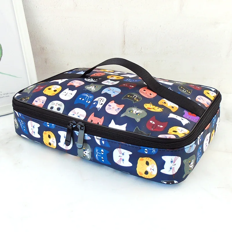 Leinwand Lunch pakete Kinder tragbare funktionelle Leinwand Streifen isoliert thermische Lebensmittel Picknick Kinder Kühler Lunchbox Tasche Tasche – Detail 9