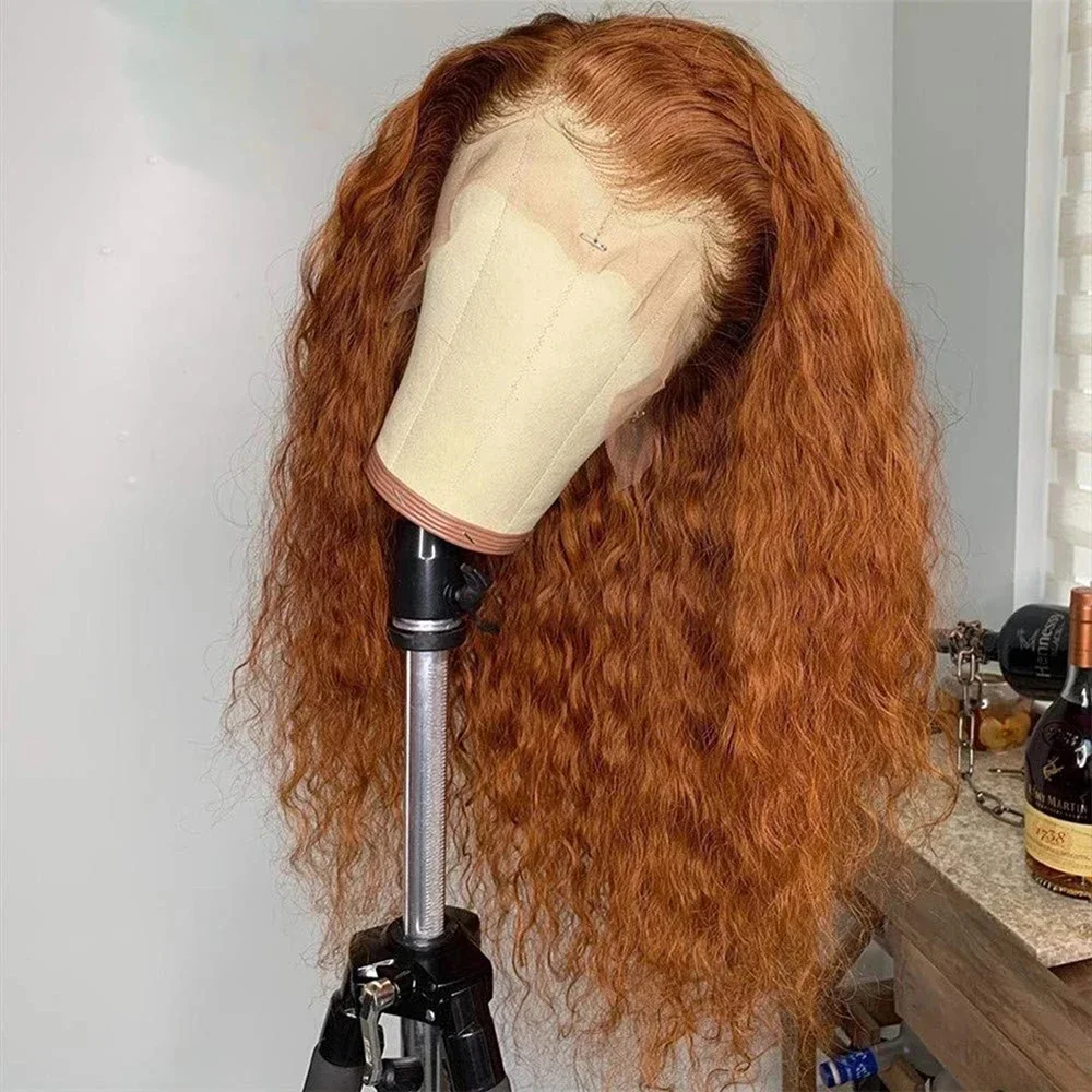 Macio laranja sem cola 180 densidade 26 polegada longo kinky encaracolado peruca dianteira do laço profundo para mulheres com cabelo do bebê pré-arrancado diariamente