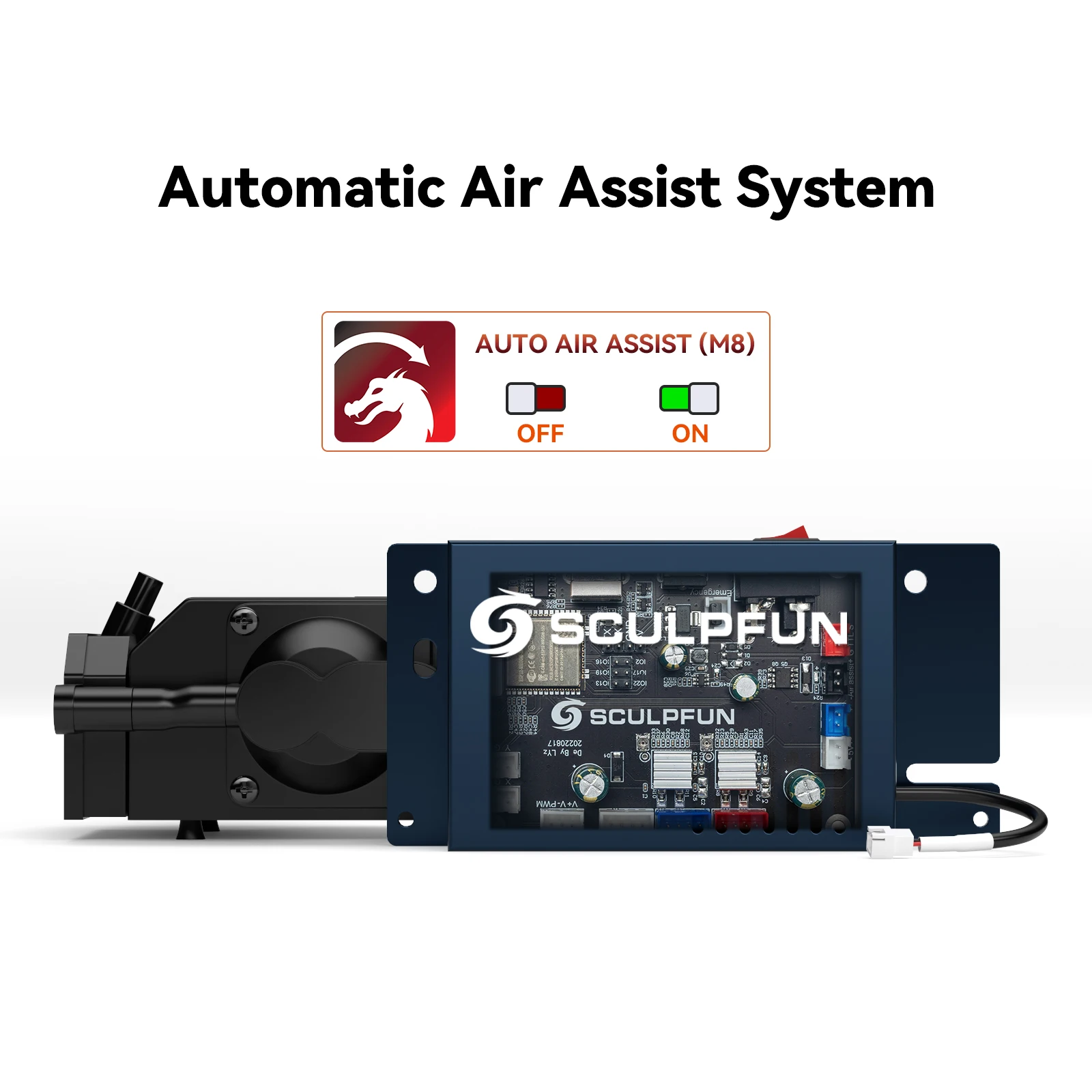 SCULPFUN Automatic Air Assist Kit with 30min/Min Automatic Air Pump Suitable for S9/S10 Laser Engraving Machine 32bit Air Assist