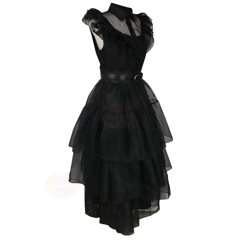 Cosplay wednesday addams kleid perücke wednesday addam cosplay kostüm erwachsenes kind schwarzer langer rock gotischer ballkleid party mädchen frauen