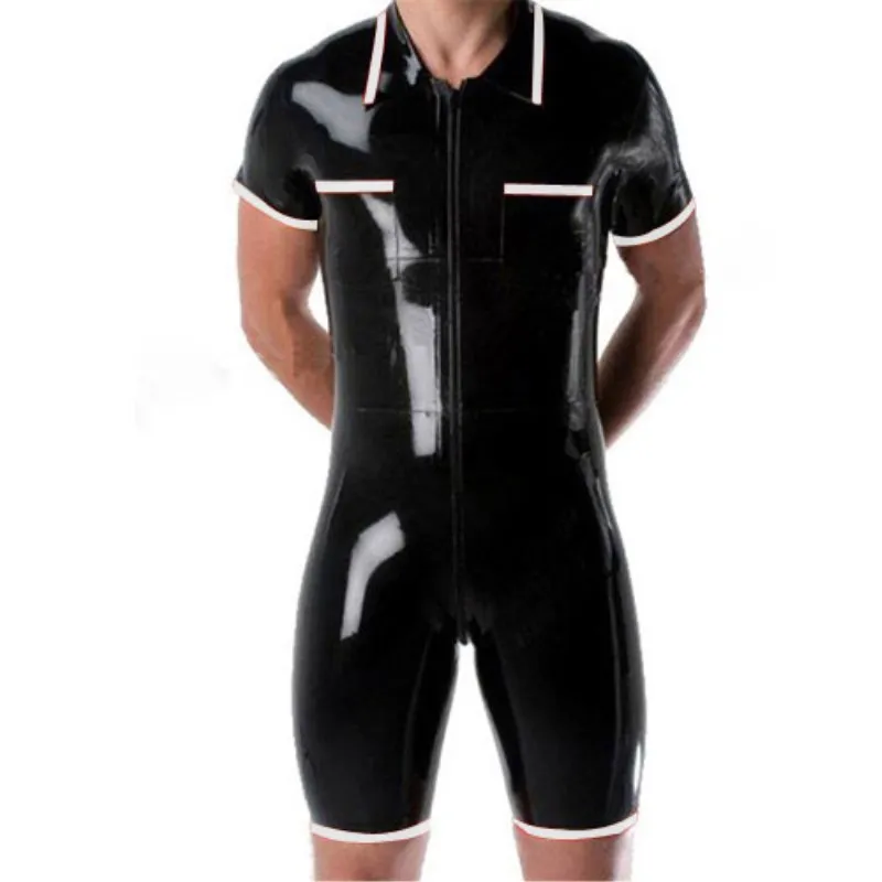 New Latex Natural Rubber Uniform Black Policeman One Piece Customize Bodysuits Erotic Leotard Costumes Size XXS-XXL