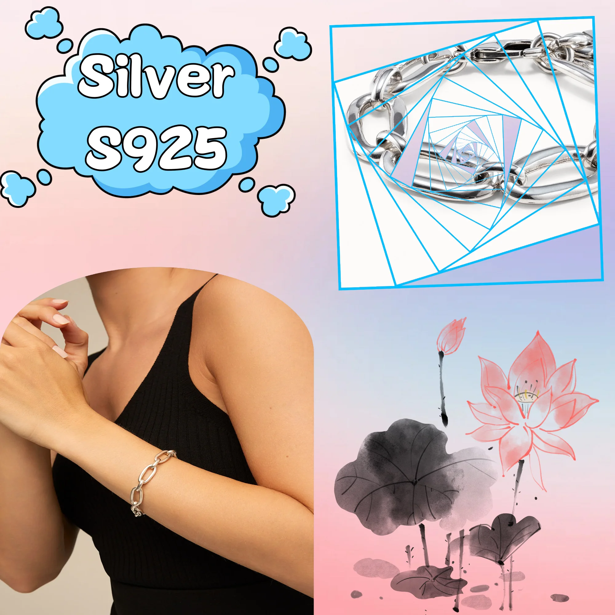 

Hollow out oval bracelet no50 pure silver S925 Spanish women's jewelry gift for girlfriend fashion accessory