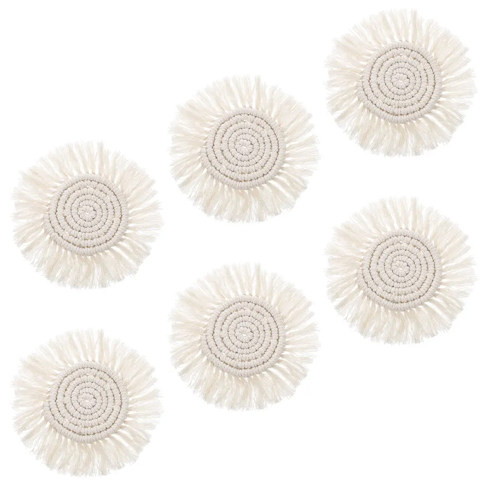 

6 Pcs Set Beige Cotton Coasters Desk Kitchen Heat Resistant Table Coasters Woven Mats Tableware Pad Insulation Set