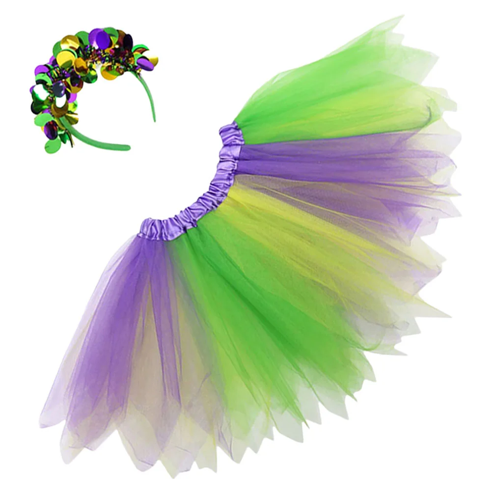 

Carnival Tutu Headband Set Girls Costume Accessories Mardi Gras Party Outfit Women Exquisite Workmanship Festive Atmosphere