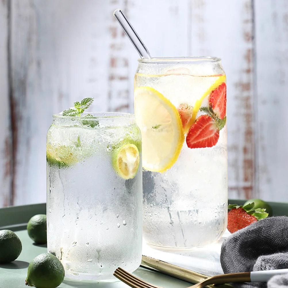 

2 Sets Clear Glass Water Lemon Milk Tea With Bamboo Lid Home Restaurant Leakproof Beverage Cup For Coffee Juice Cold