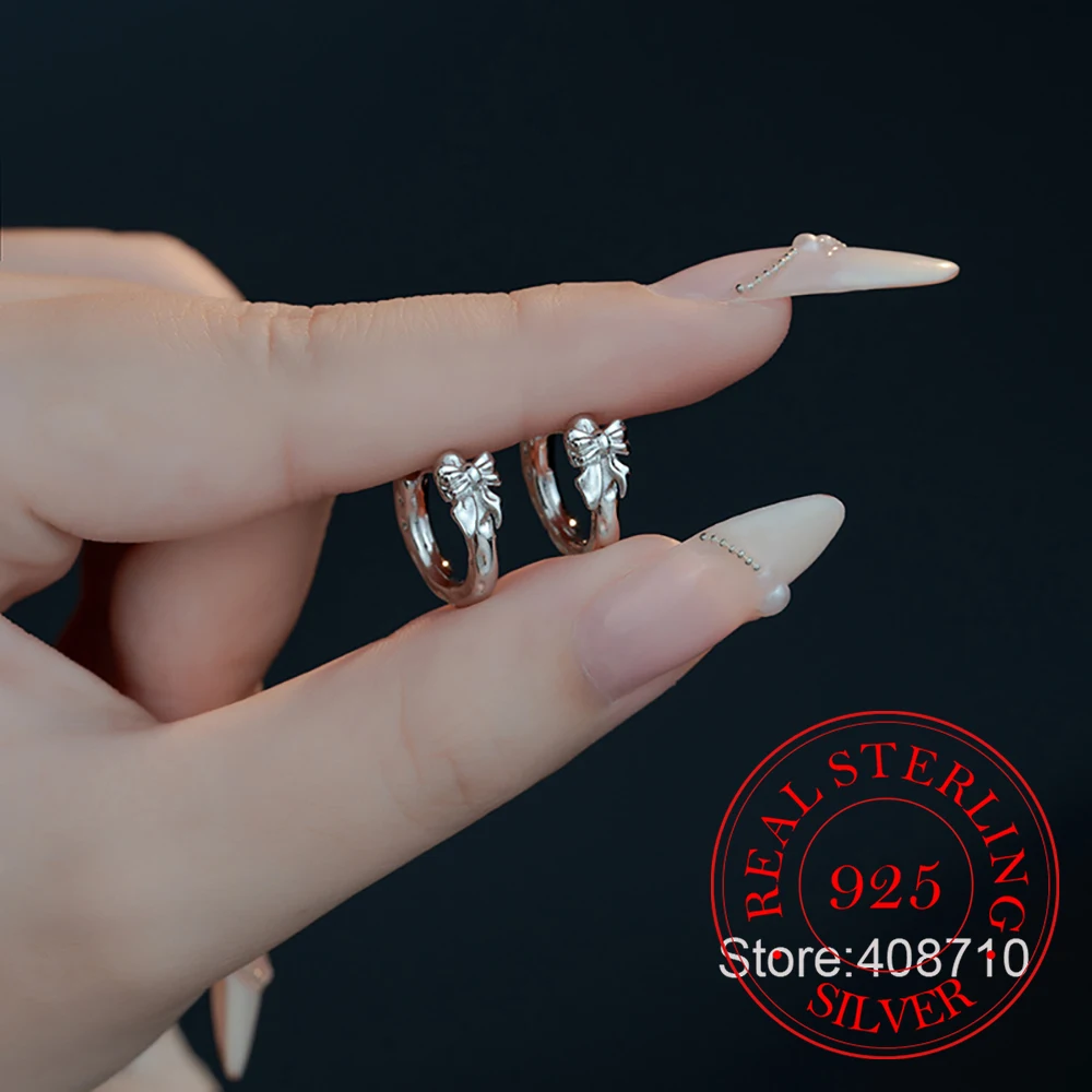 

925 Sterling Silver Jewelry Simple Bowknot Hoop Earrings for Women Wedding Party Jewelry For Girls Friend Gift