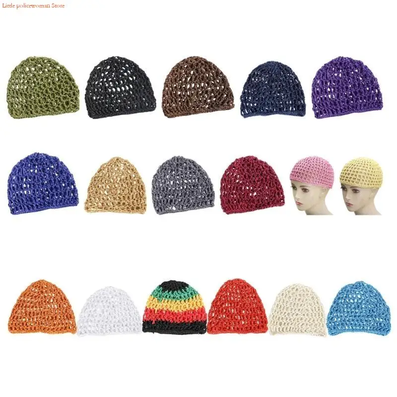 

F92D Simple Crochet Hair Net Hollowed Design Skull Cap Openwork Brimless Soft Knit Hat