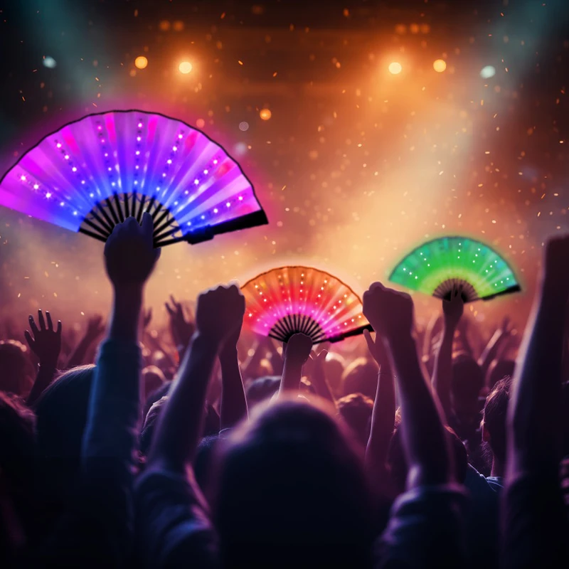 Light Up Folding Hand Fan,RGB 366 Modes LED Rechargeable Handheld Fans,Rave Festival Party Night Club Bar Dancing Fluoresce Prop