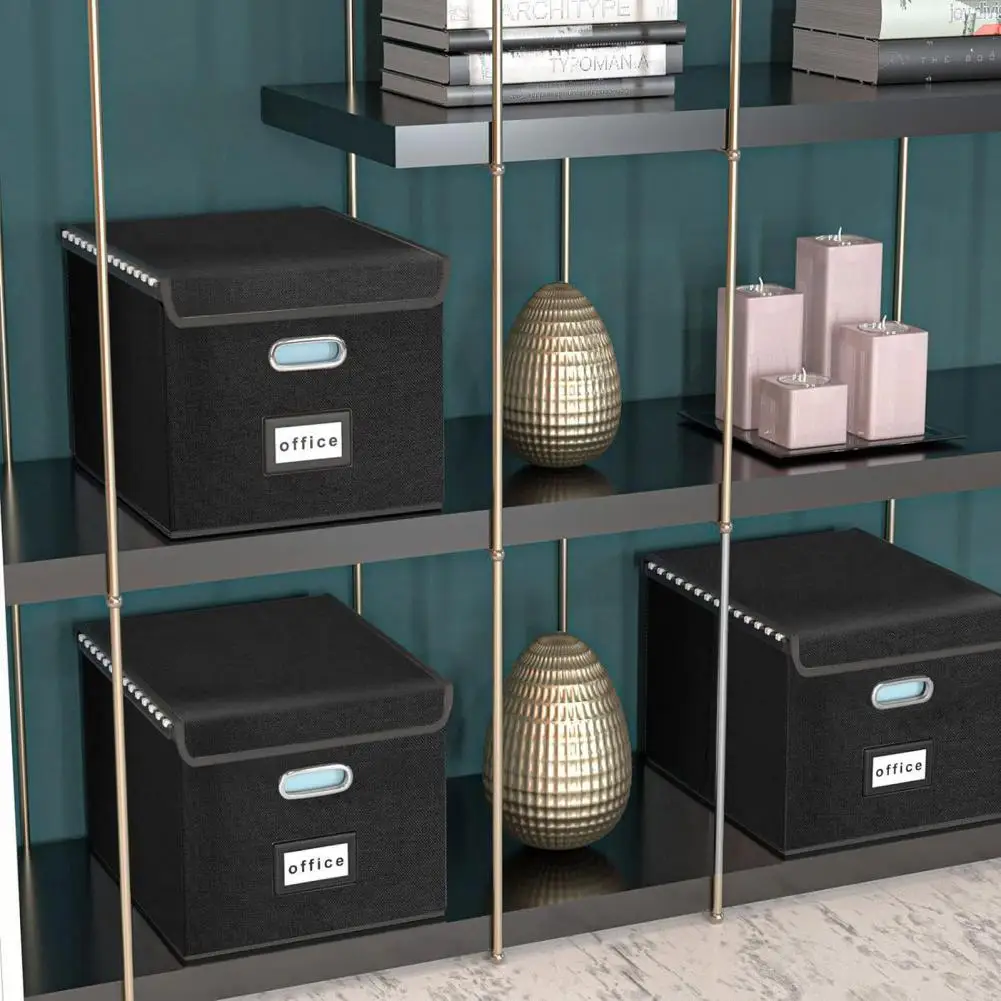 

Cube Shelf File Storage Metal Handle File Storage Box with Lid for Hanging Office Documents Legal Letter Size Foldable Organizer