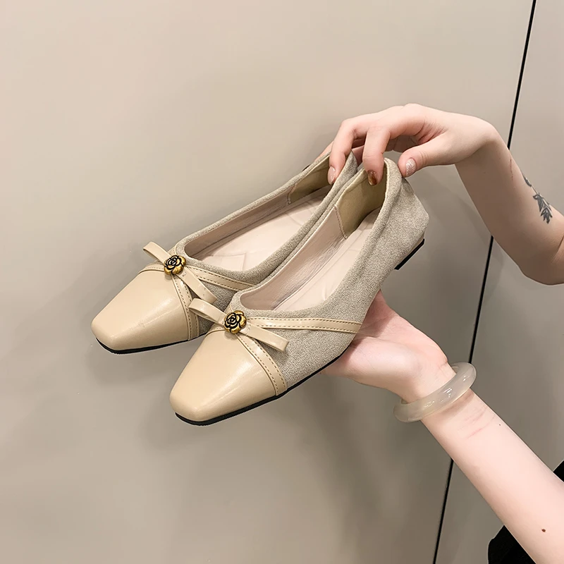 

Женские балетки с бантом, квадратным носком, без застежек, повседневные удобные туфли-лоферы, мокасины, модель 2026