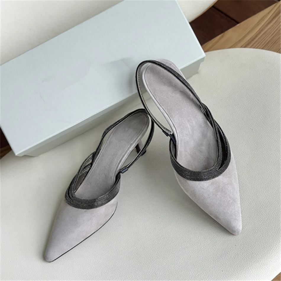 B*C Suede Slingback Flats With Shiny Strap Master Quality Kitten Heels 2024 Luxury Design Shoes For Women