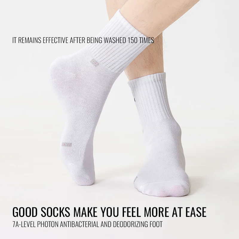 MiiOW Calzini in puro cotone 100% da uomo Business Dress Calzino lungo Nero Bianco Antibatterico Antiodore Calzini sportivi traspiranti