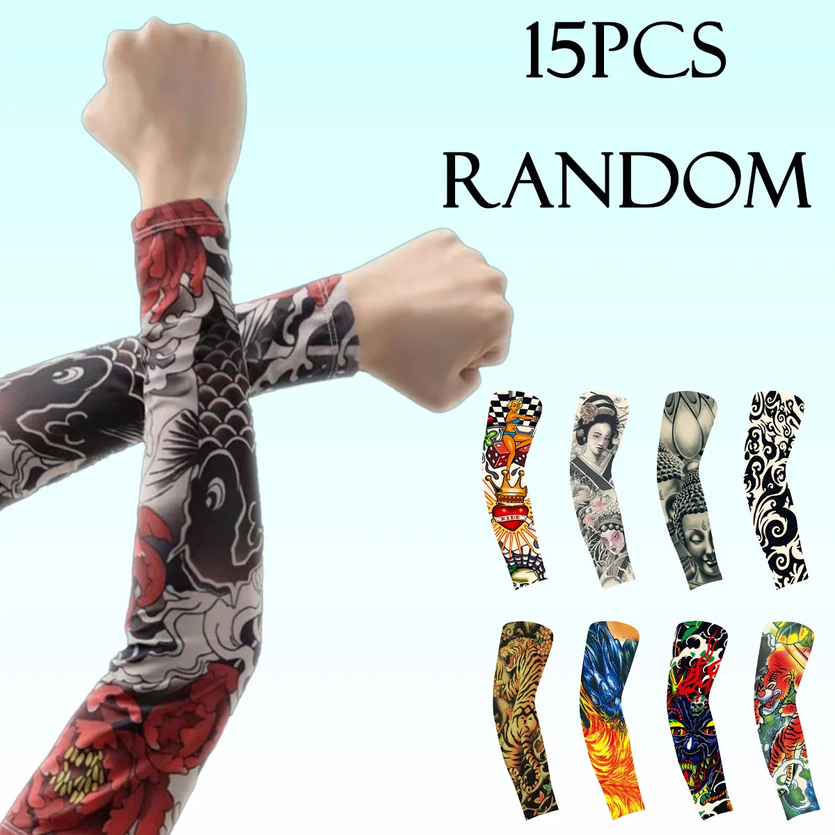 15”, Zufällige, zufällige Fake-Tattoo-Blumen-Arm-Druck, abstraktes Muster, Eis-Ärmel, die nicht brechen, links und rechts, modisch, hochwertig, 8 % Elastan, für Männer und Frauen, Erwachsene, Outdoor, universelle, coole Ärmel, zufelmütze, zufelmütze, Frühling und Sommer, leicht und Sommer, leicht und atmungsaktiv, leicht und atmungsaktiv, leicht und atmungsaktiv