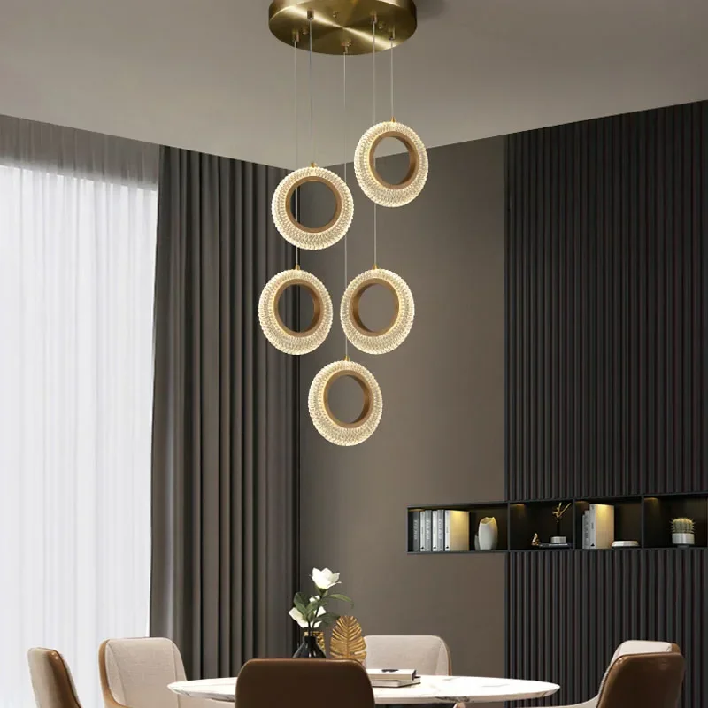 Imagem -05 - Modern Gold Rings Led Chandelier para Escadaria Luxo Cristal Luminárias de Cozinha Round Indoor Simples Pendurado Lâmpada