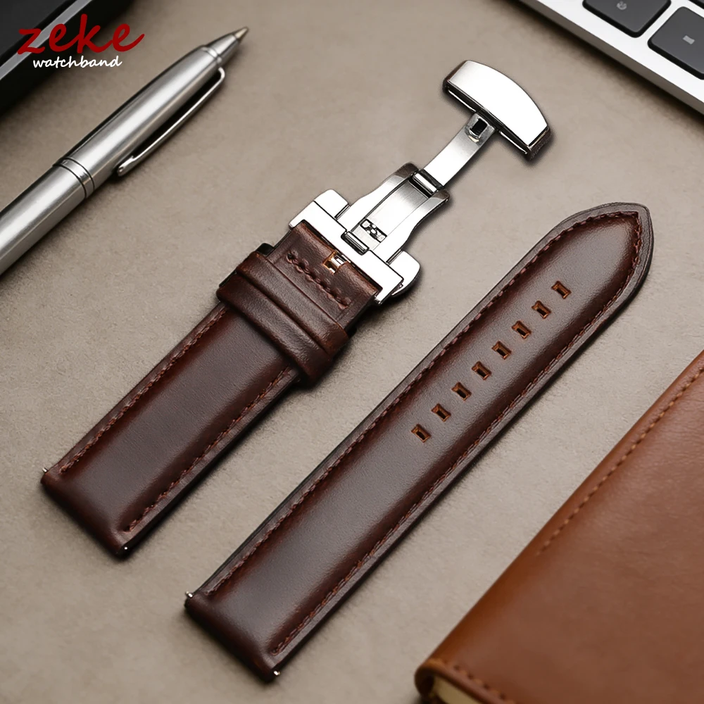 Handgefertigtes Rindsleder-Uhrenarmband, 18 mm, 20 mm, 22 mm, erstklassiges Leder-Uhrenarmband für Dw Butterfly-Schnalle, Schnellverschluss-Armband