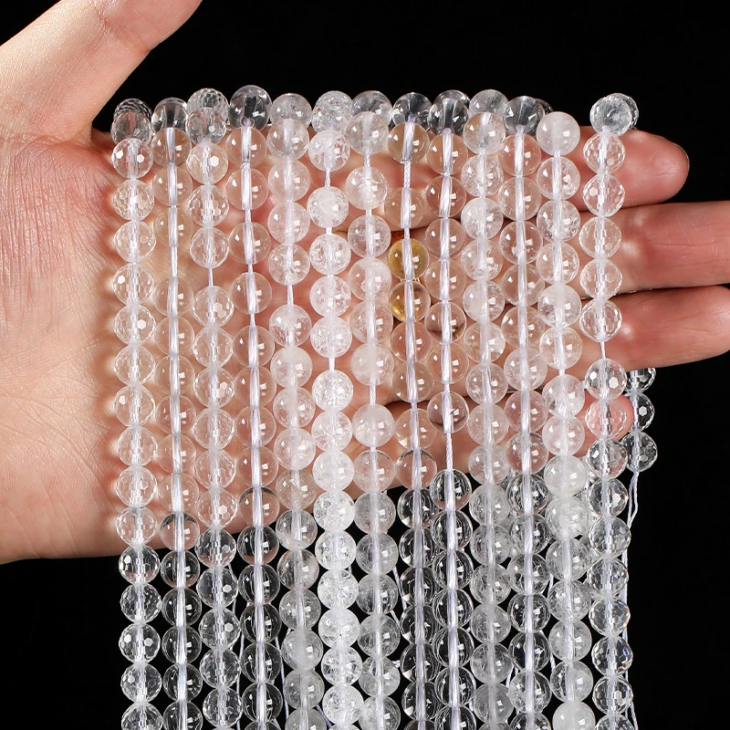 Großhandel Naturstein Bergquarz Perle Runde lose Spacer weißen Kristall für Schmuckherstellung DIY Armband Halskette Zubehör