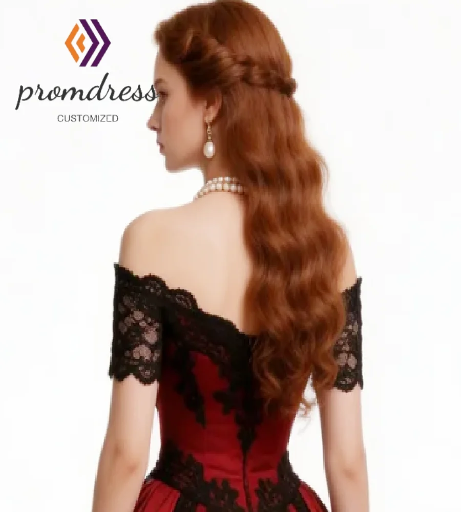 Antique Black And Red Gothic Wedding Dresses Satin Off Shoulder A Line Rustic Country Bridal Gowns Halloween Vampire Medieval