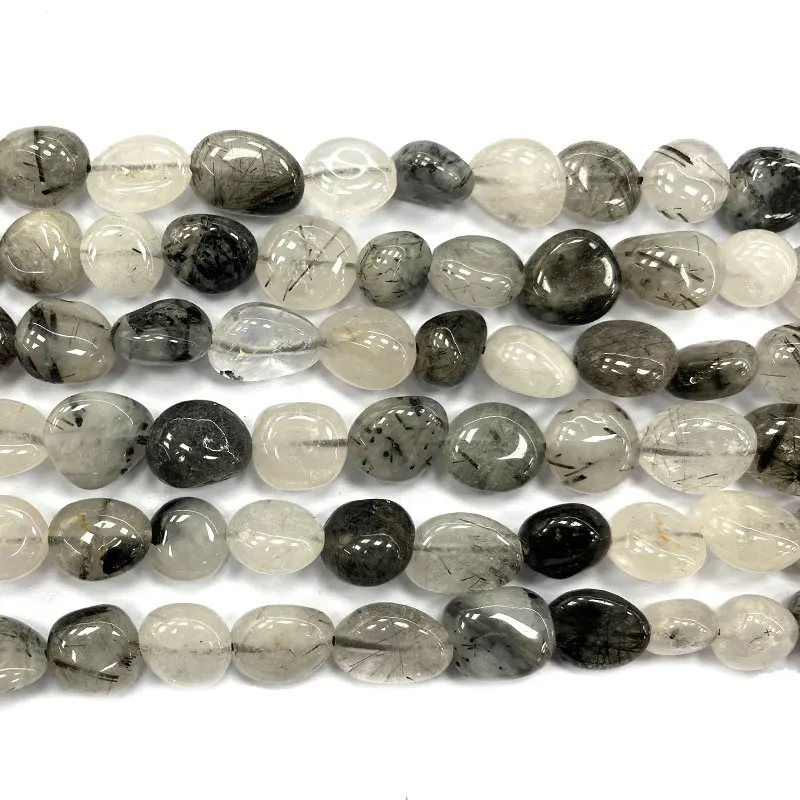 Natural Gemstone Black Rutilated Quartz 8-10mm Irregular Stone Beads Charms Diy Women Bracelet Necklace for Jewelry Making 15''