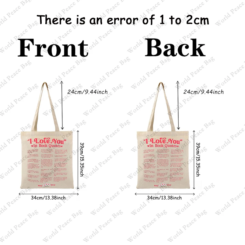 1 pz I Love You in Book Quotes patternTote Bag borsa a tracolla in tela per il viaggio quotidiano pendolare borsa della spesa riutilizzabile da donna