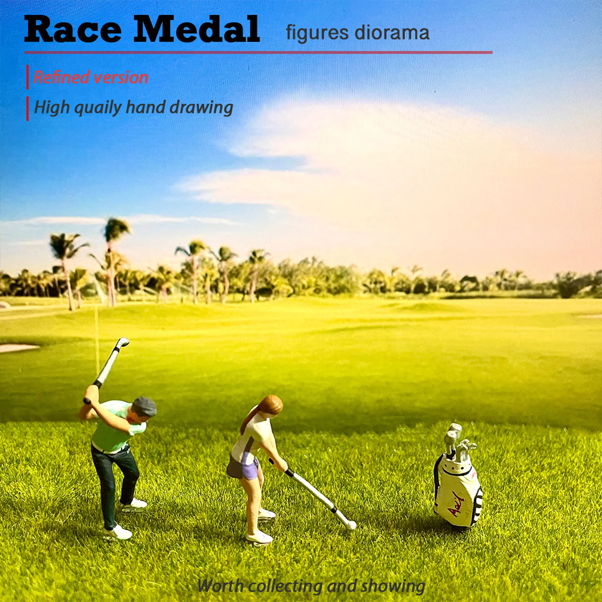 

Outdoor sports golf 1:64 hand-painted decoration micro-shot scene hand sports couple swing home decoration miniature model