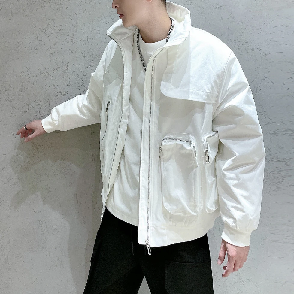 2023 Winter Tactical Cargo Jackets Men Multi Pockets Coats Windbreaker Hip Hop Streetwear Male Clothes Techwear White Black