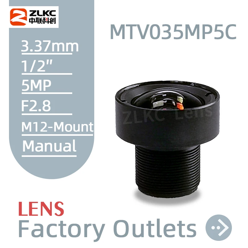 ZLKC M12 Lens 3.37mm FA 5MP Macro Lens 1/2 Inch F2.8 S Mount for Machine Vision Camera lens CCTV Parts Low Distortion Wide Angle