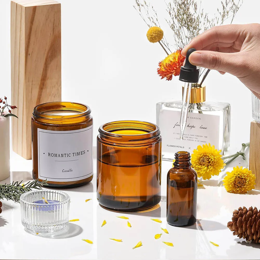 8oz Amber Glass Jars with Blac - Candle Making Jars With Lids ulasan dan harga