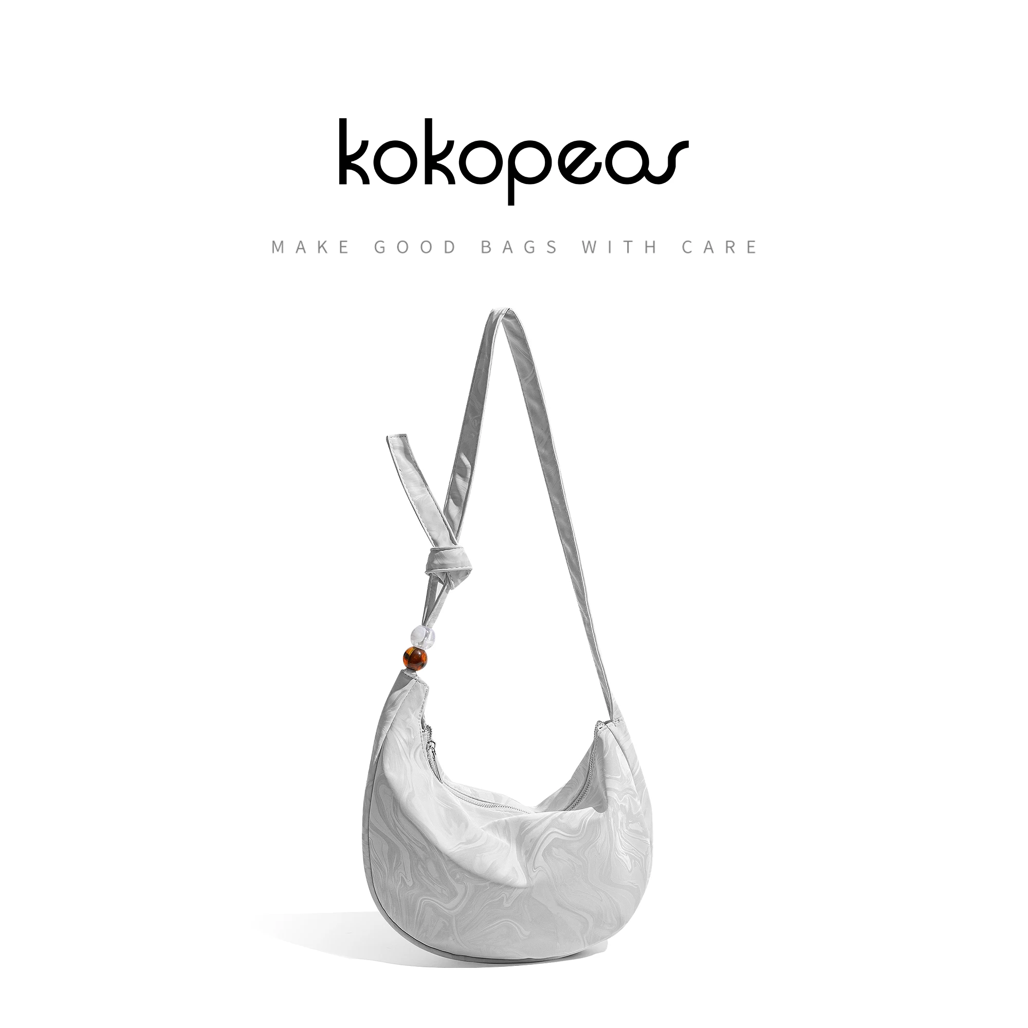 

KOKOPEAS Graphic Chic Sling Crescent Bag for Women Knoted Leather Beaded Crossbody Hobo Phone Purse Aesthetic Dumpling Handbag