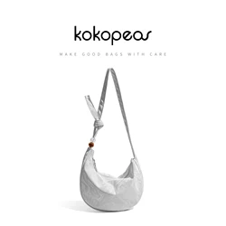 KOKOPEAS Graphic Chic Sling Crescent Bag for Women Knoted Leather Beaded Crossbody Hobo Phone Purse Aesthetic Dumpling Handbag