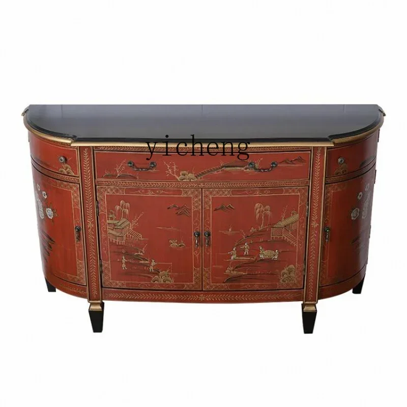 Solid Wood Home Entrance Cabinet Classical Painted Character Storage Living Room Lobby Wall Sideboard Cabinet