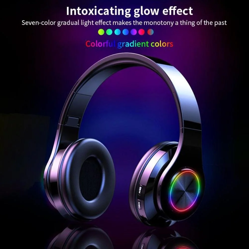 Colorful LED Light Wireless Headphones Stereo Bluetooth 5.0 Headset Heavy Bass 9D Stereo Hifi Sport Earphones Mic Game Headset