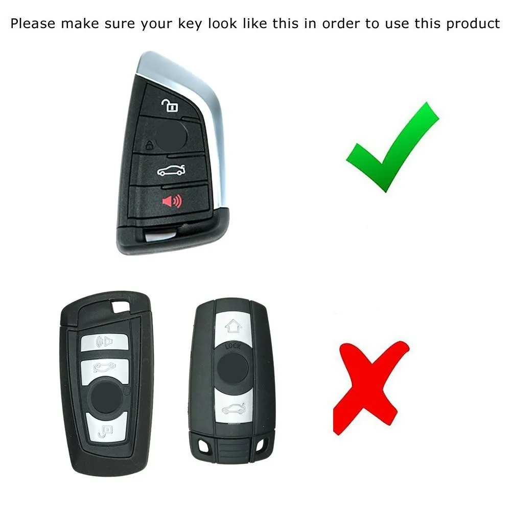 WFMJ 2Pcs Black Red Leather for BMW 1 5 6 7 G20 G30 G11 F15 F16 F48 X1 X4 X5 X6 X7 4 Buttons Remote Key Fob Case Cover Chain