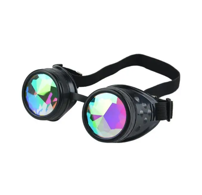 

gogle kaleidoscope Men Women Rivet Steampunk Goggles Kaleidoscope Rainbow Crystal Lenses Cosplay Vintage Glasses Welding Gothic