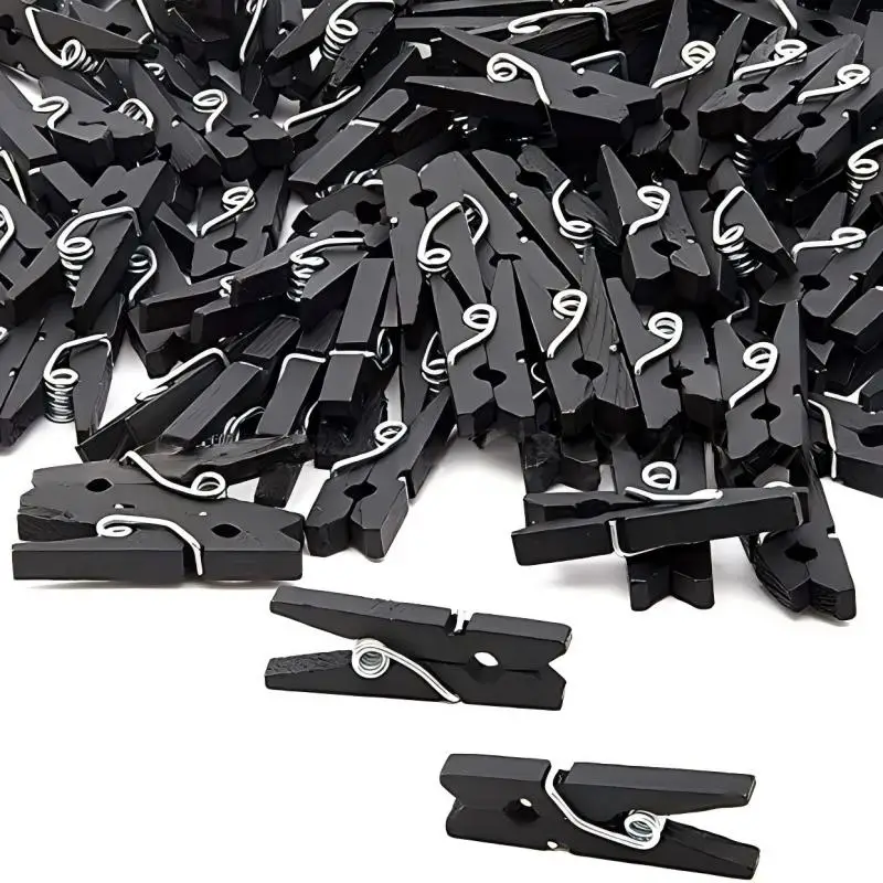 50pcs Black Wooden Clothespin Clips Photo Hanging Pegs Office Party DIY Decoration Accessories 26mm x7.5mm MT0642