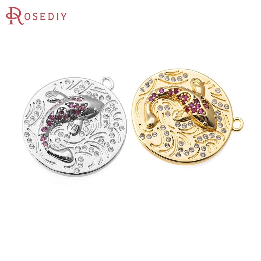 

2PCS 18K Gold Color Brass Zircon Round Shape Carp Charms Pendants High Quality Diy Necklace Earrings Jewelry Making Accessories