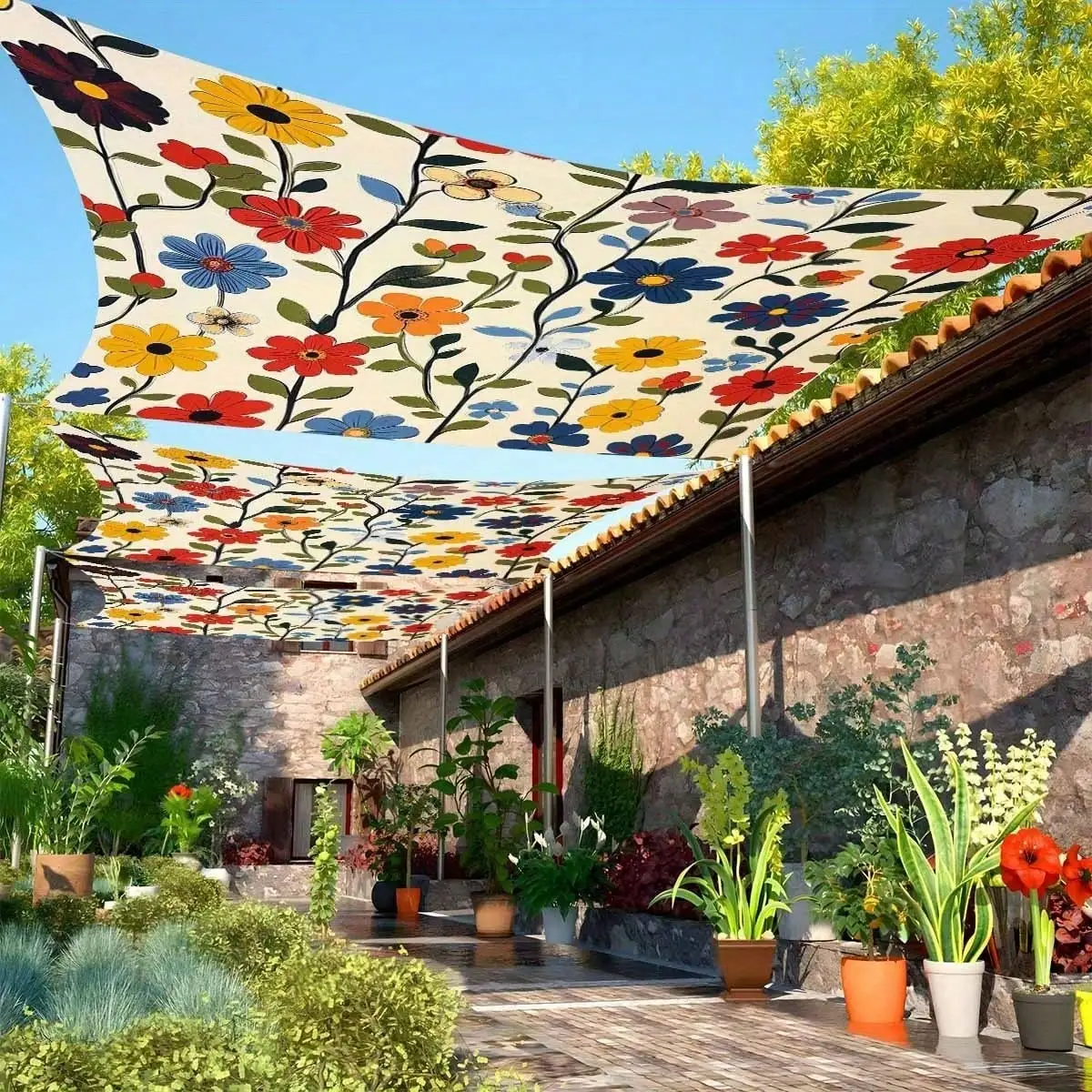 

1pc Bohemian Floral Canopy Awning - Lightweight Portable Outdoor Sun Shade For Beach, Camping, Garden, Picnics - All-Season, Easy Setup (Poles Not Included) - Durable For 6-Person Tent, Balcony, Pool