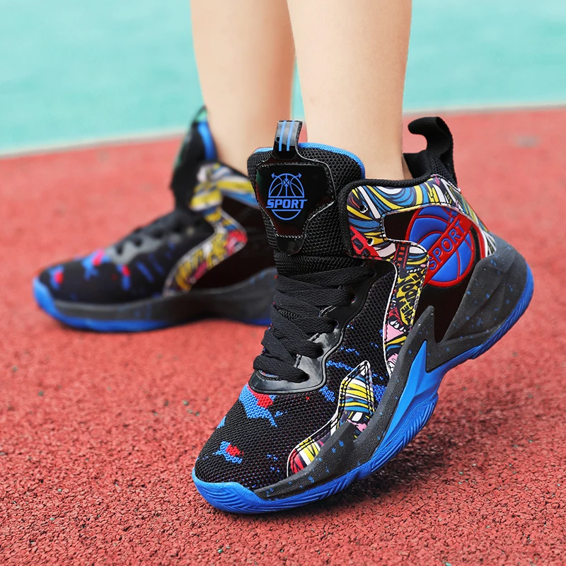 Brand Kids Non-Slip Basketball Shoes Breathable Sports Shoes Comfortable Gym Training Athletic Shoes Boys High Top Sneakers