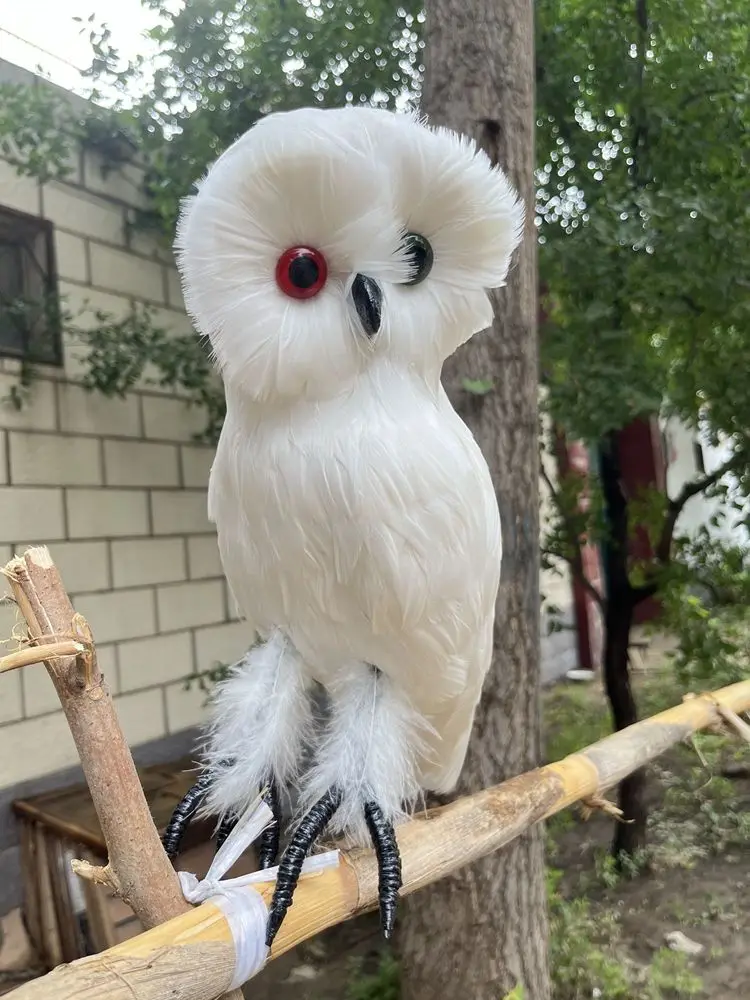 white simulation owl model foam and feathers big head owl  toy home garden decoration about 32cm s3000