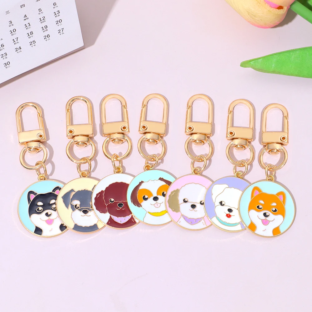 Metal Emaye Köpek Hayvan Anahtarlık Karikatür Kawaii Fransız Bulldog Golden Retriever Anahtarlıklar Pet Kolye Çanta Süsler Araba Biblo