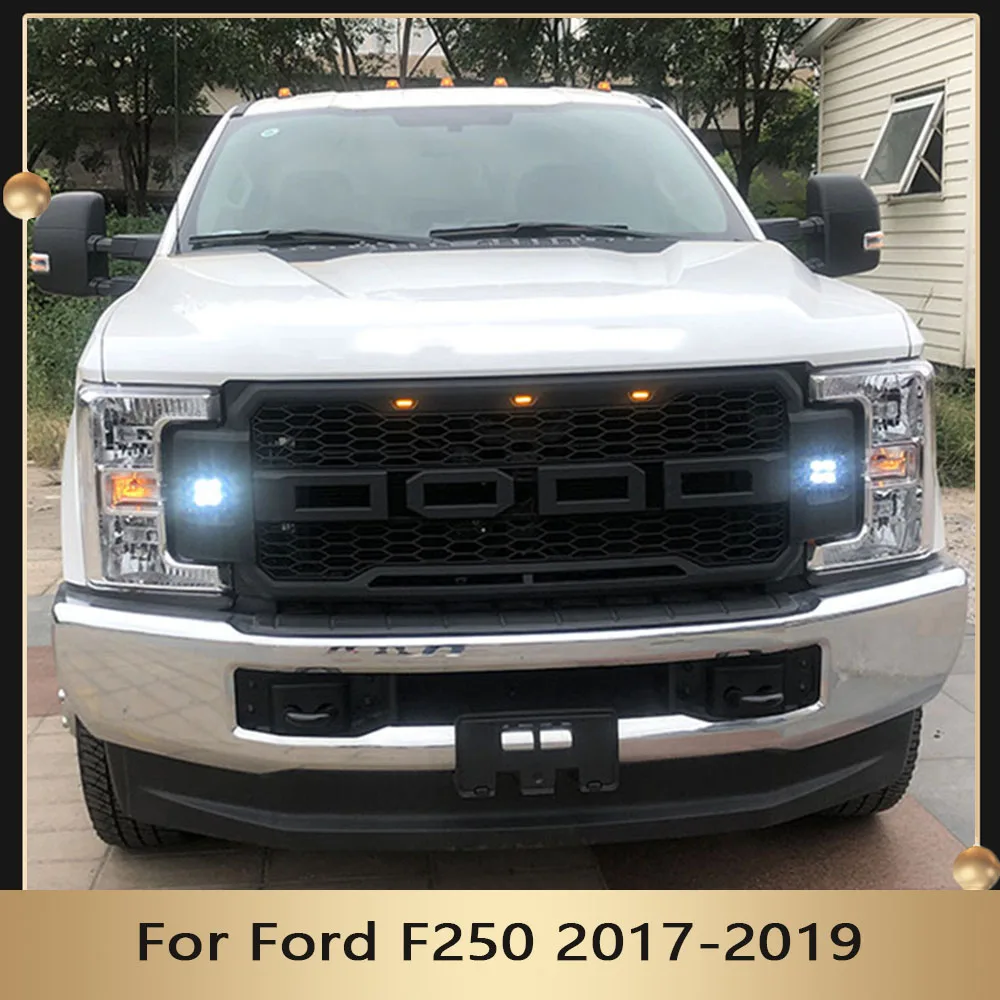 

Front Bumper Grills Car Grille Racing Grill W/LED Lights W/Letters Raptor Style Modified Grid Fit For Ford F250 2017 2018 2019